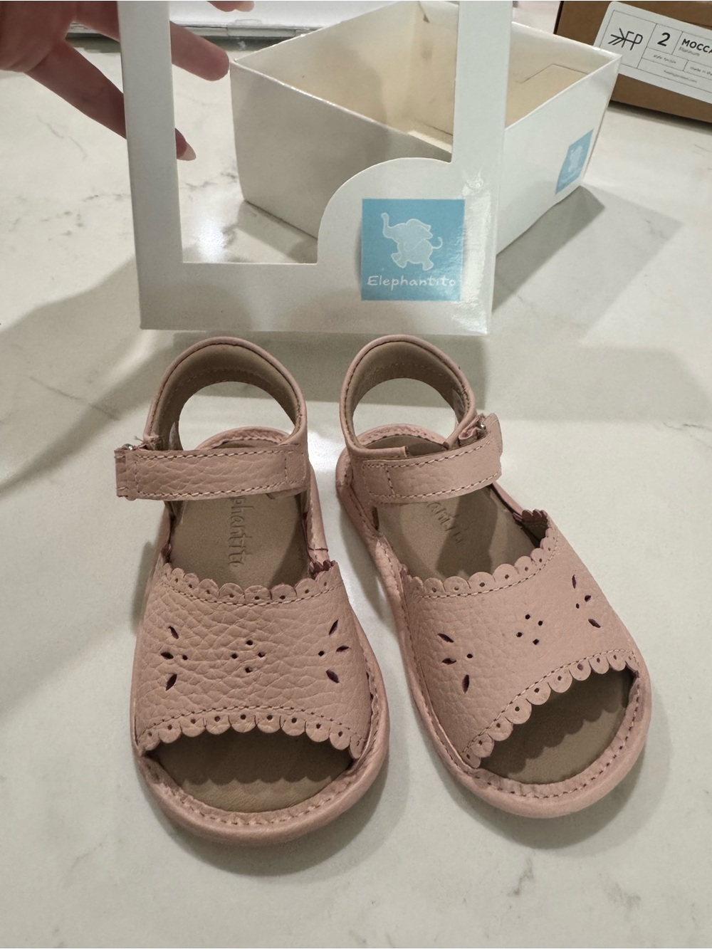Elephantito Blush Pink Scalloped Leather Sandals